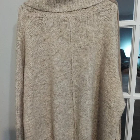 KAISLEY Scandi Neutral Heathered Cowl Turtleneck Boho Oversized Sweater Sz S - Picture 11 of 12